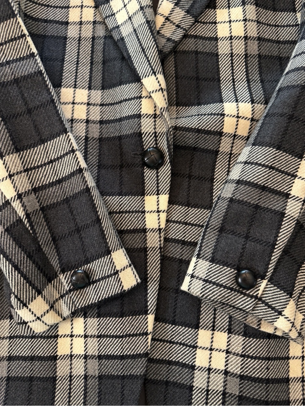 Jones New York Plaid Blazer Jacket Size 8 Black Cream 100% Pure Wool Heritage - Picture 12 of 14